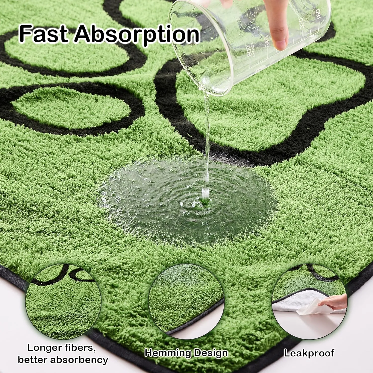 Qeils Washable Pee Pads for Dogs, 2 Pack Super Absorbent Reusable Puppy Pads with Green Long Wool for Potty Training, Floor, Couch, Bed, and Crate,24"x 36"