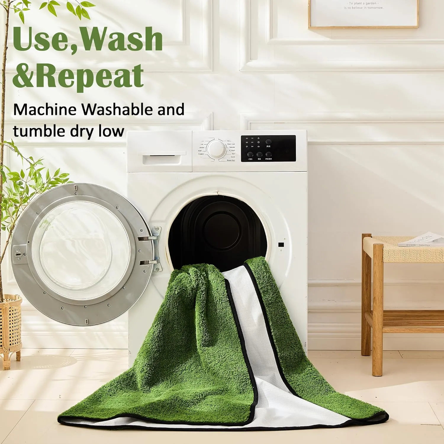 Qeils Washable Pee Pads for Dogs, 2 Pack Super Absorbent Reusable Puppy Pads with Green Long Wool for Potty Training, Floor, Couch, Bed, and Crate,24"x 36"