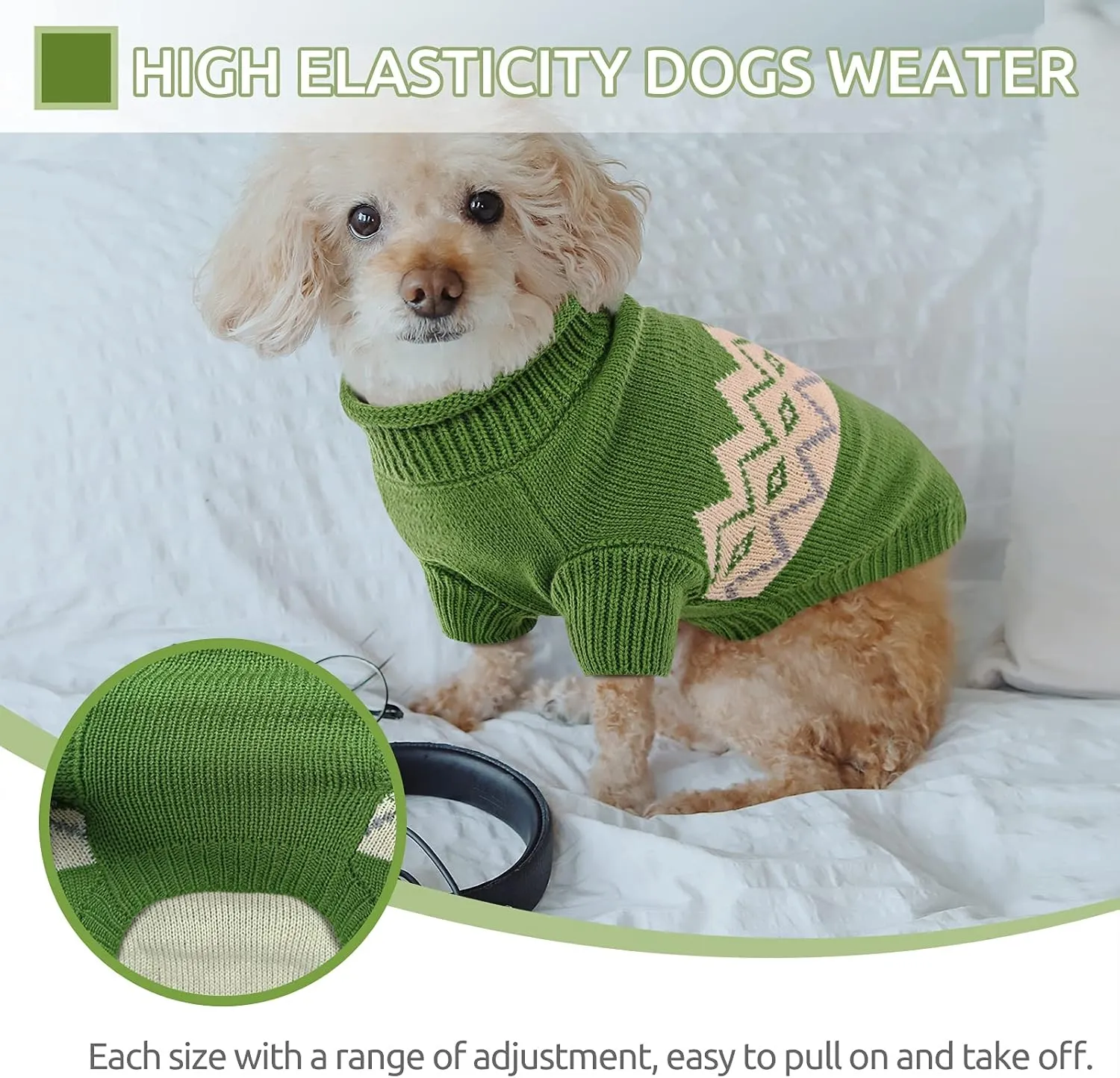 Queenmore Warm Dog Sweater, Soft Pet Knitwear, Knitted Pullover, Winter Pet Clothes for Small Medium Dogs Cats