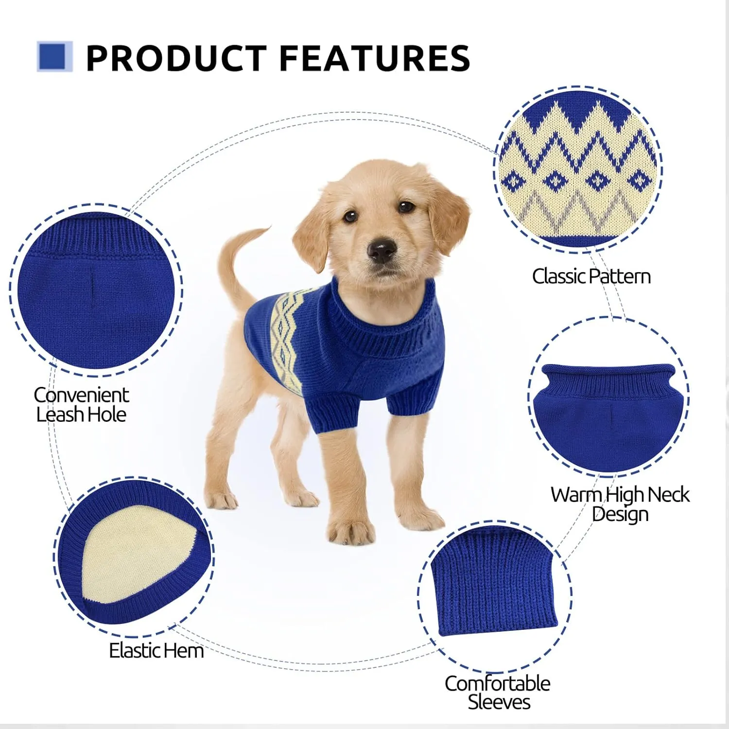 Queenmore Warm Dog Sweater, Soft Pet Knitwear, Knitted Pullover, Winter Pet Clothes for Small Medium Dogs Cats