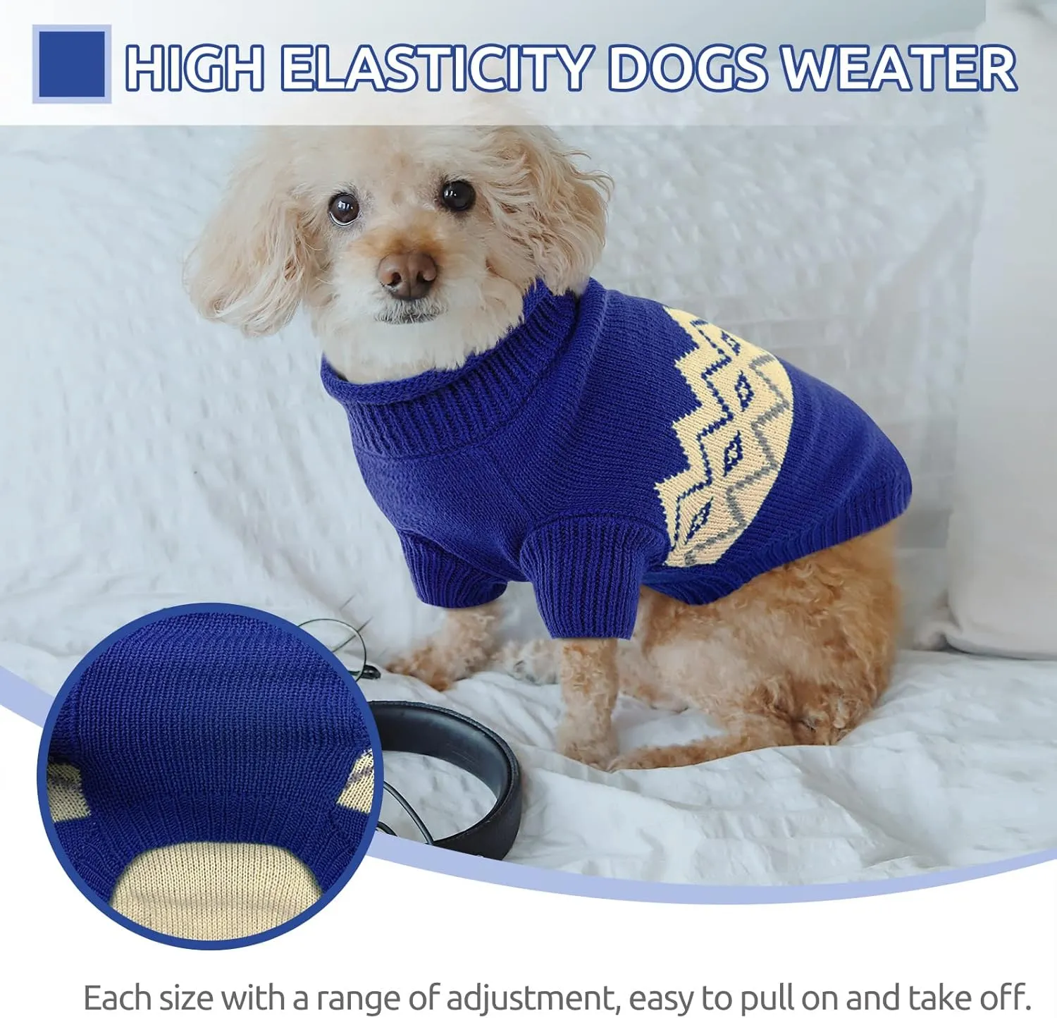 Queenmore Warm Dog Sweater, Soft Pet Knitwear, Knitted Pullover, Winter Pet Clothes for Small Medium Dogs Cats