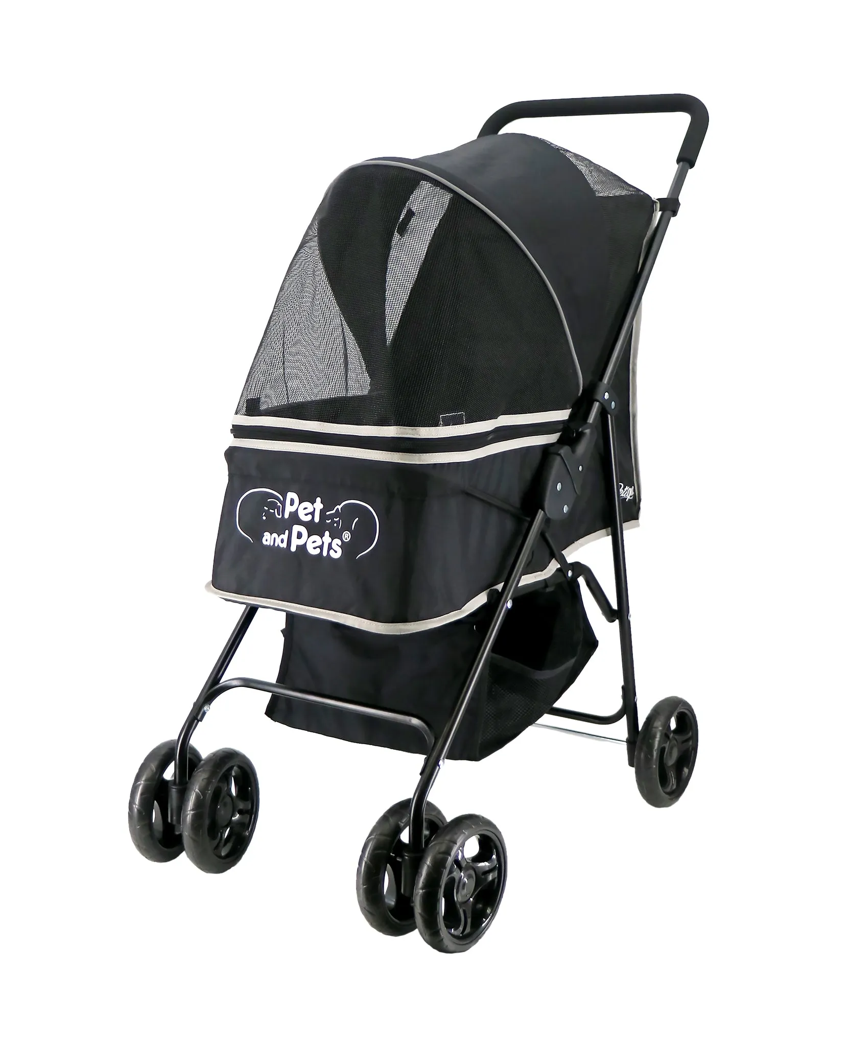 Rollin' Pet Stroller - Lightweight, Compact, Easy Fold, Quality Mesh Windows, Comfortable Handle, Durable for Dogs/Cats/Pets up to 33LB