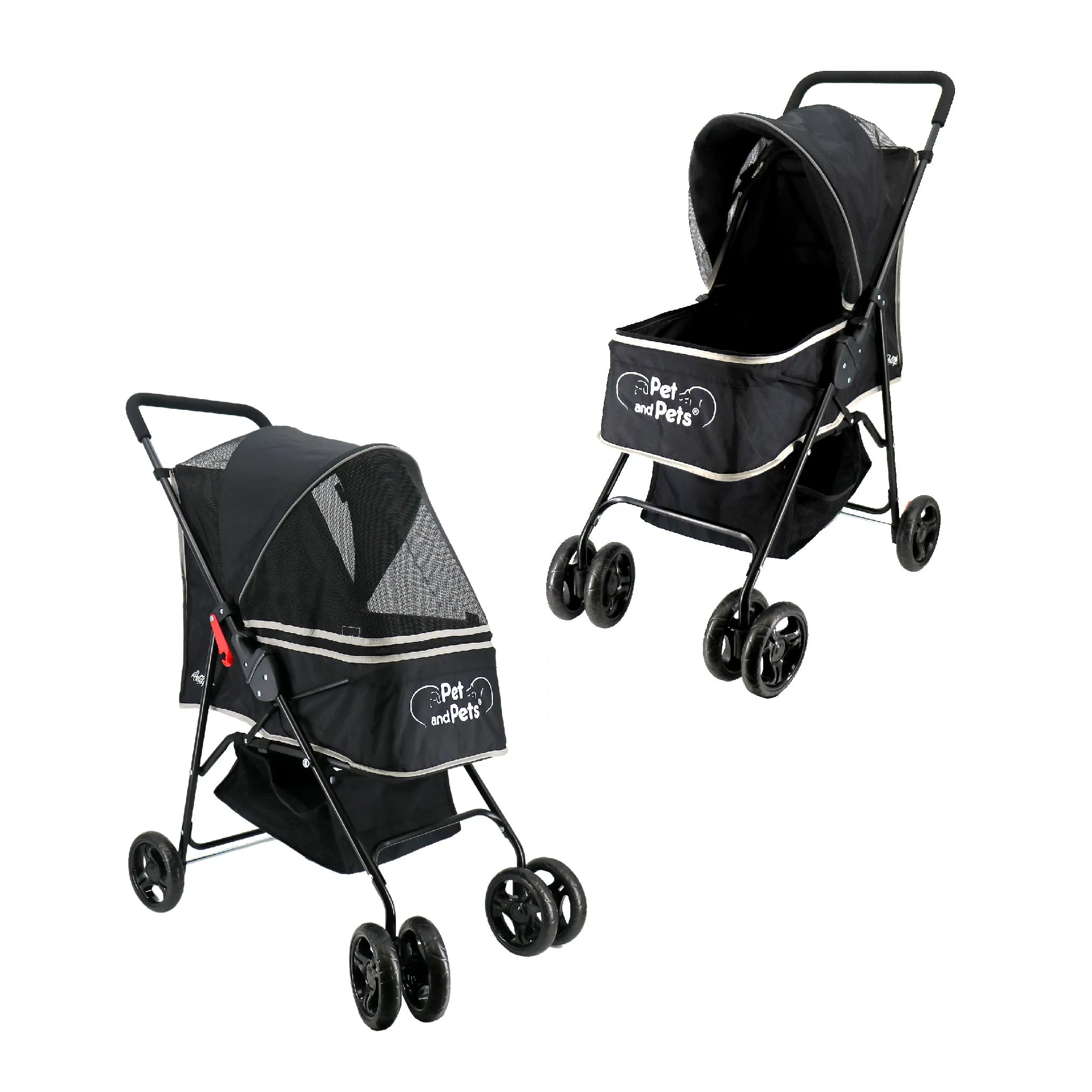 Rollin' Pet Stroller - Lightweight, Compact, Easy Fold, Quality Mesh Windows, Comfortable Handle, Durable for Dogs/Cats/Pets up to 33LB