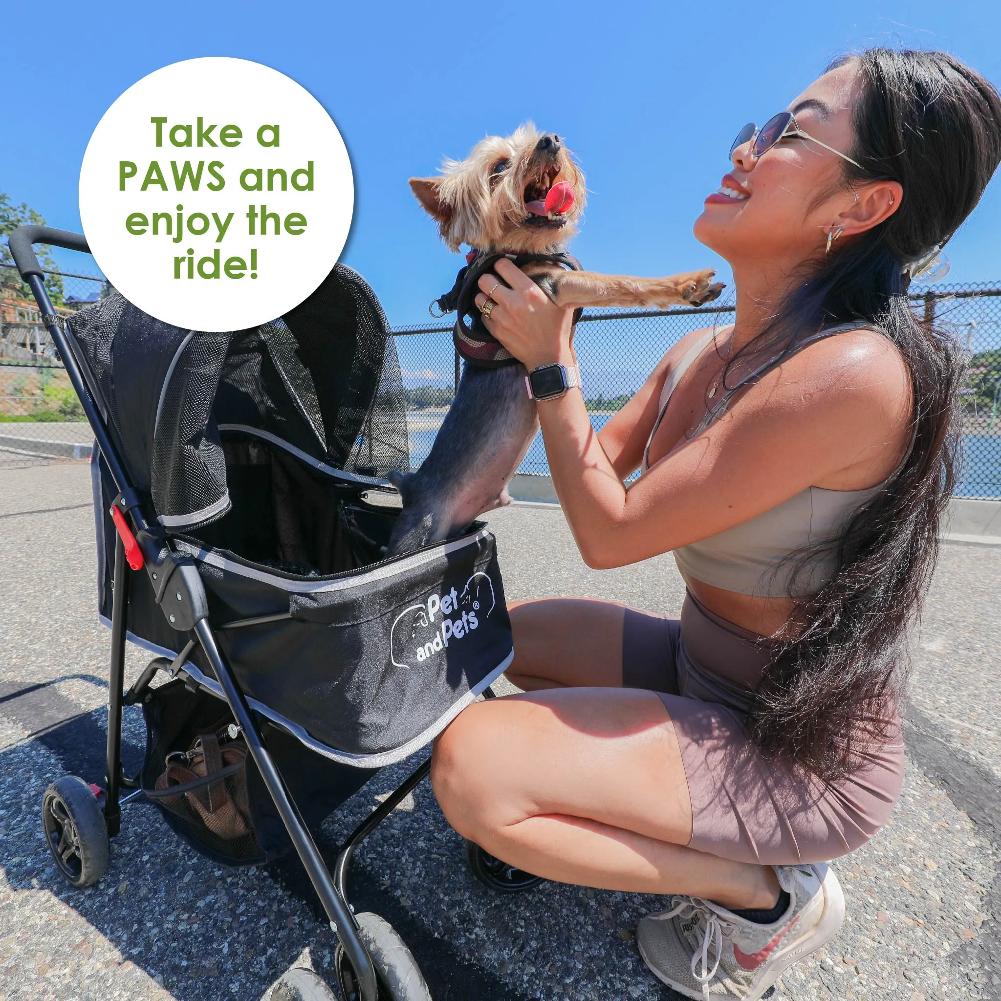 Rollin' Pet Stroller - Lightweight, Compact, Easy Fold, Quality Mesh Windows, Comfortable Handle, Durable for Dogs/Cats/Pets up to 33LB