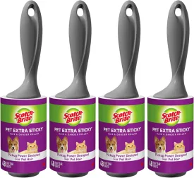 Scotch-Brite Pet Hair Pickup Extra Sticky Lint Roller, Designed for Removing Fur   Fluff on Couches, Clothes, Dog and Cat Beds, & More, 4 Pack, 192 Easy-Tear Adhesive Sheets Total