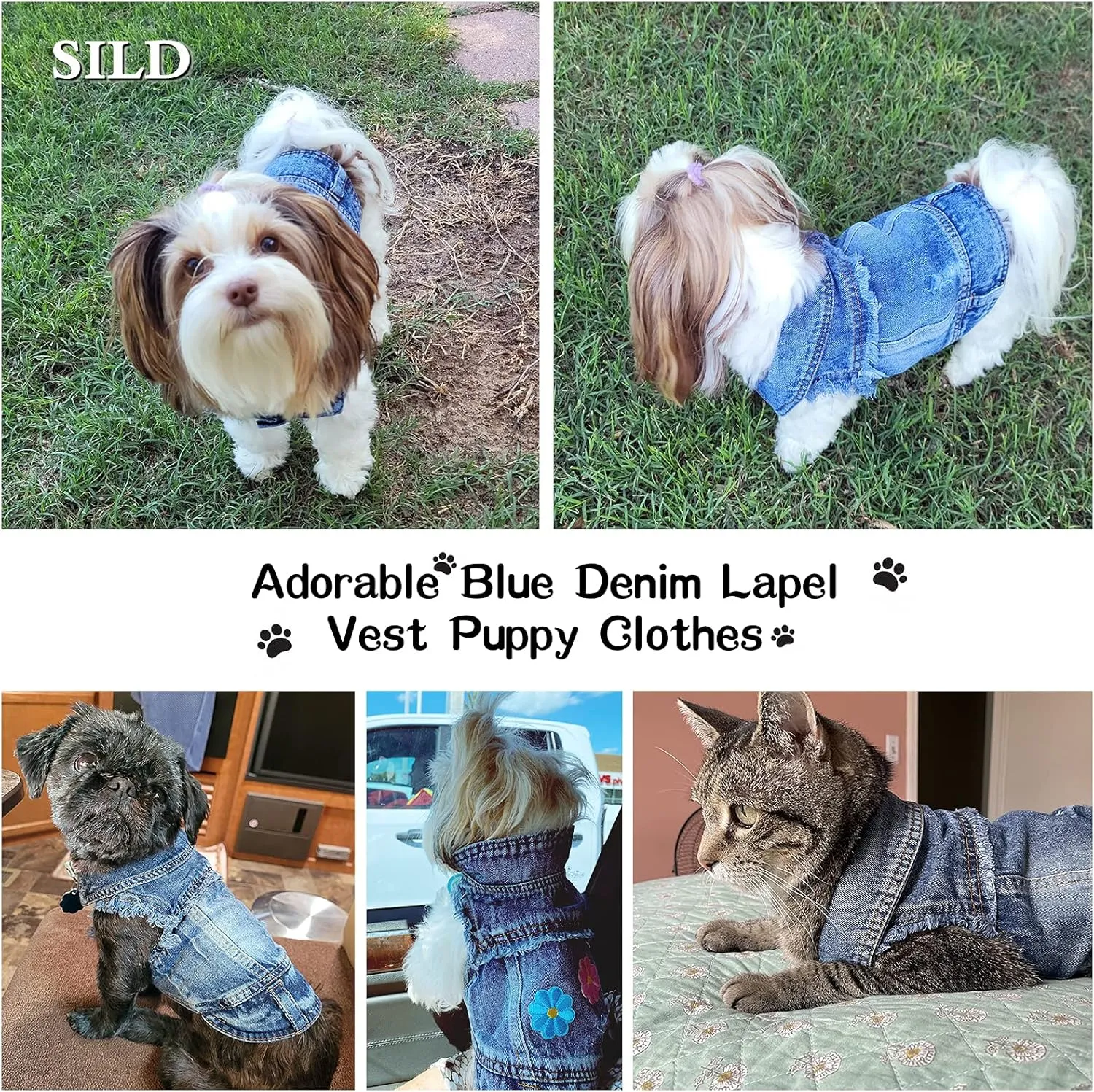 SILD Pet Clothes Dog Jeans Jacket Cool Blue Denim Coat Small Medium Dogs Lapel Vests Classic Hoodies Puppy Blue Vintage Washed Clothes