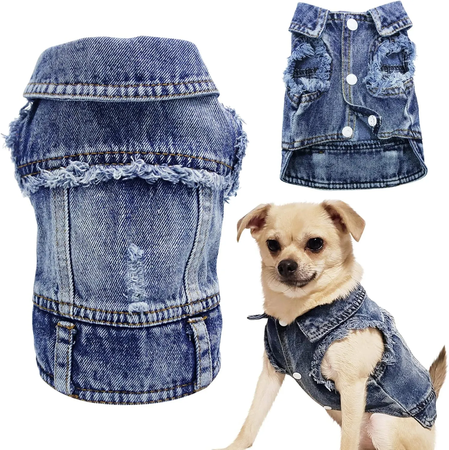 SILD Pet Clothes Dog Jeans Jacket Cool Blue Denim Coat Small Medium Dogs Lapel Vests Classic Hoodies Puppy Blue Vintage Washed Clothes