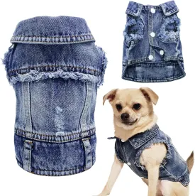 SILD Pet Clothes Dog Jeans Jacket Cool Blue Denim Coat Small Medium Dogs Lapel Vests Classic Hoodies Puppy Blue Vintage Washed Clothes
