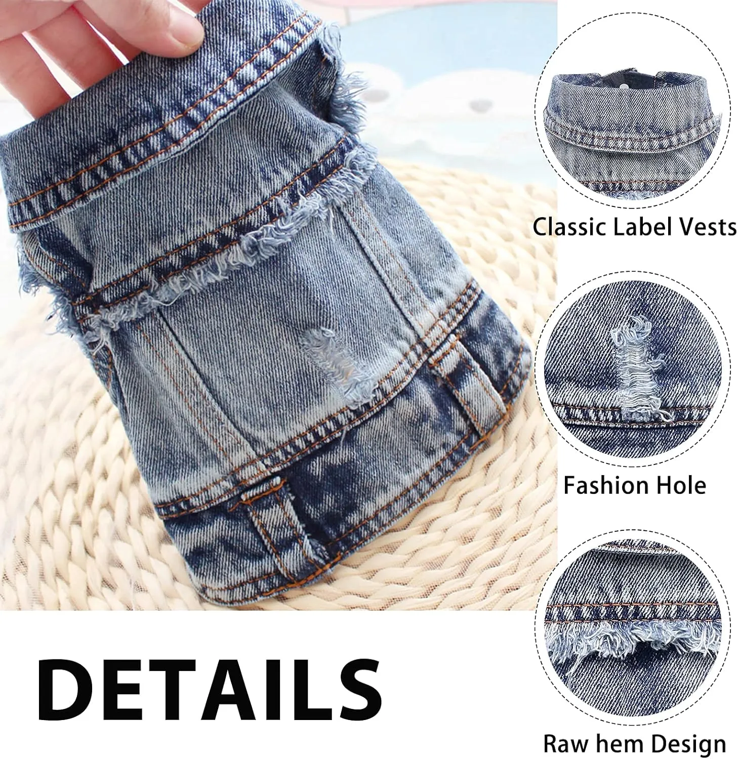 SILD Pet Clothes Dog Jeans Jacket Cool Blue Denim Coat Small Medium Dogs Lapel Vests Classic Hoodies Puppy Blue Vintage Washed Clothes