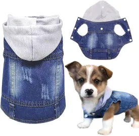 SILD Pet Clothes Dog Jeans Jacket Cool Blue Denim Coat Small Medium Dogs Lapel Vests Classic Hoodies Puppy Blue Vintage Washed Clothes