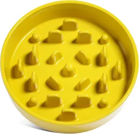 Slow Feeder Dog Bowl Ceramic, 1.5 Cups Dog Bowls to Slow Down Eating Small Medium Breed, Puppy Slow Feeder for Fast Eaters, Puzzle Food Bowl, Maze Bowl, Yellow