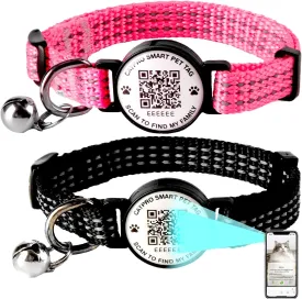 Smart QR Code Pet ID Personalized Tag Cat Collar, Reflective Nylon with Bell, Secure Breakaway, Comfortable, Durable - Suitable for Kittens-Rose&Blue-S