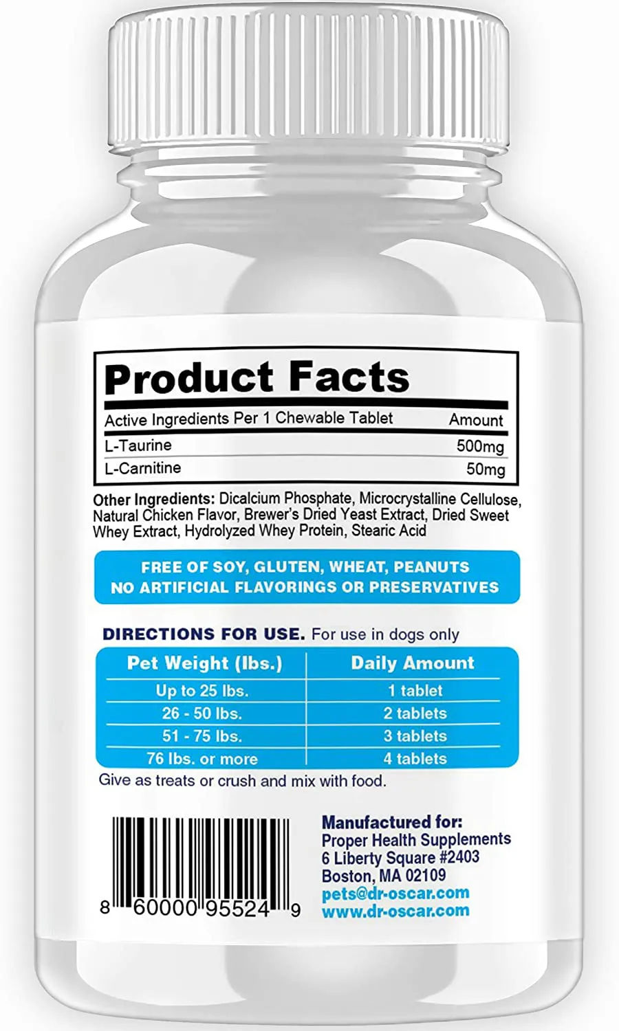 Taurine Supplement for Dogs, Meets RDA of 500 mg per 25lbs Weight Unlike Most Competitors, 120ct, Vet Endorsed for Enlarged Heart (DCM), Congestive Heart Failure (CHF) Taurine Deficiency, Heart Murmur