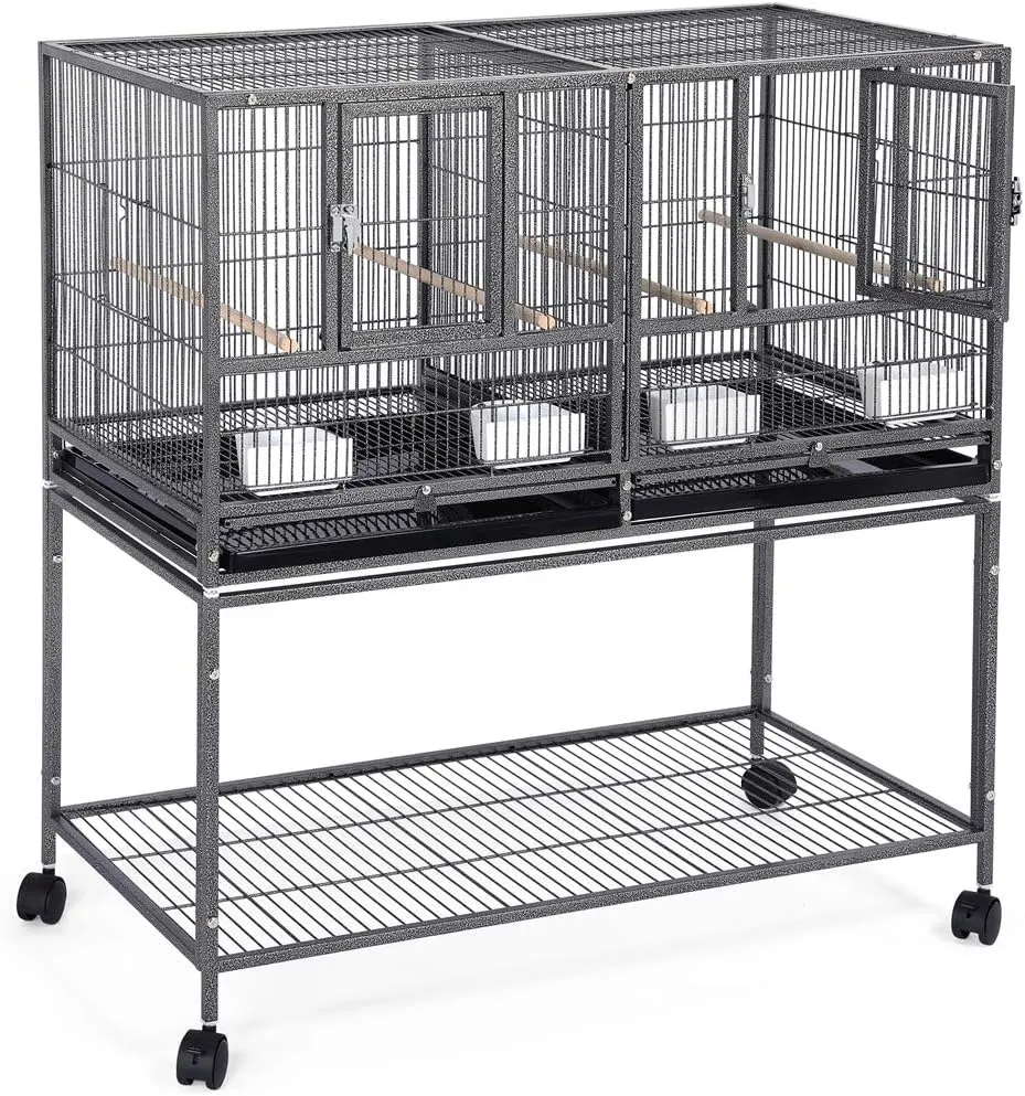 Topeakmart 3 Pack Divided Breeder Parakeet Canary Lovebird Finch Budgie Bird Cages W/Rolling Stand