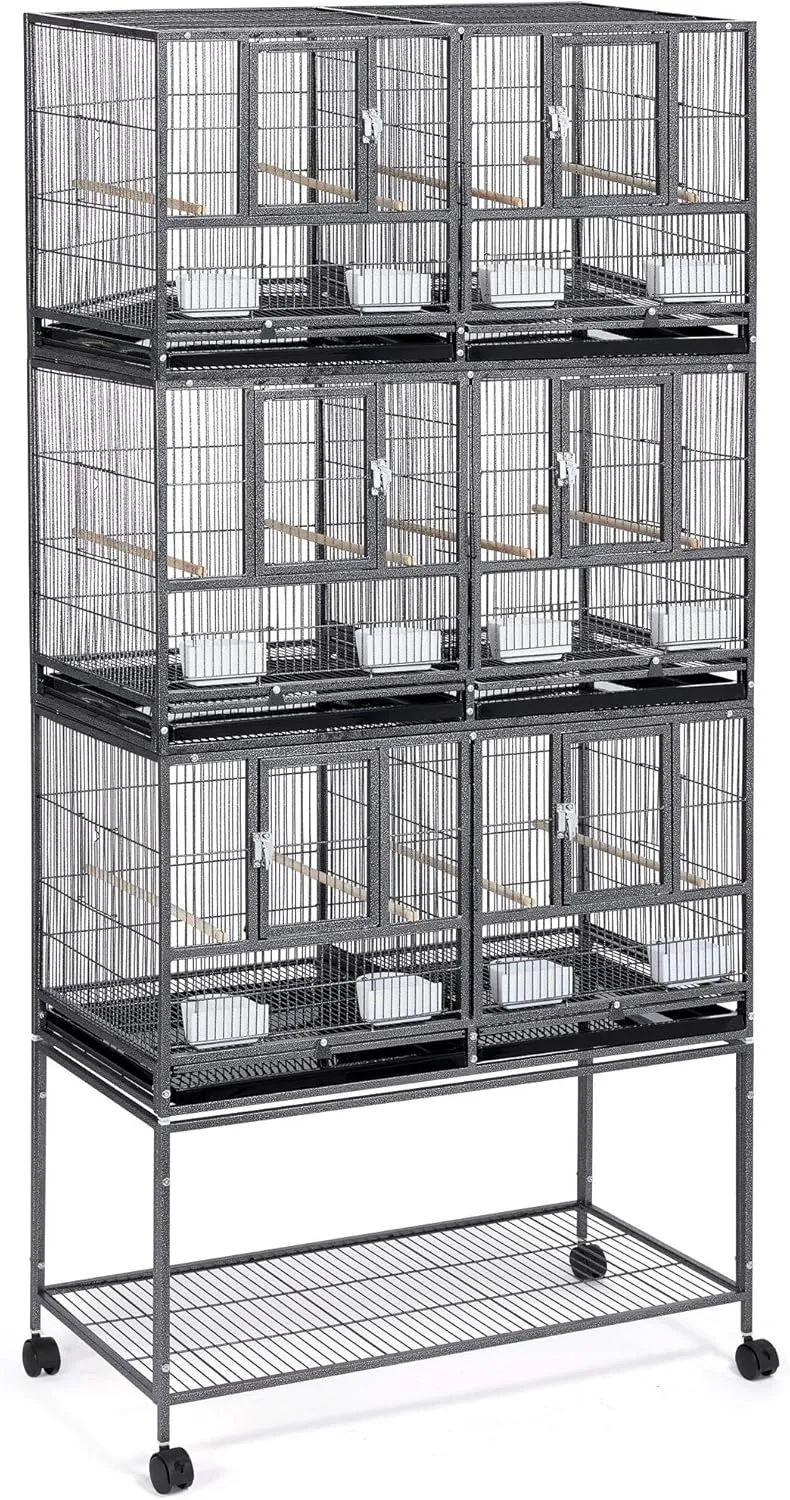Topeakmart 3 Pack Divided Breeder Parakeet Canary Lovebird Finch Budgie Bird Cages W/Rolling Stand