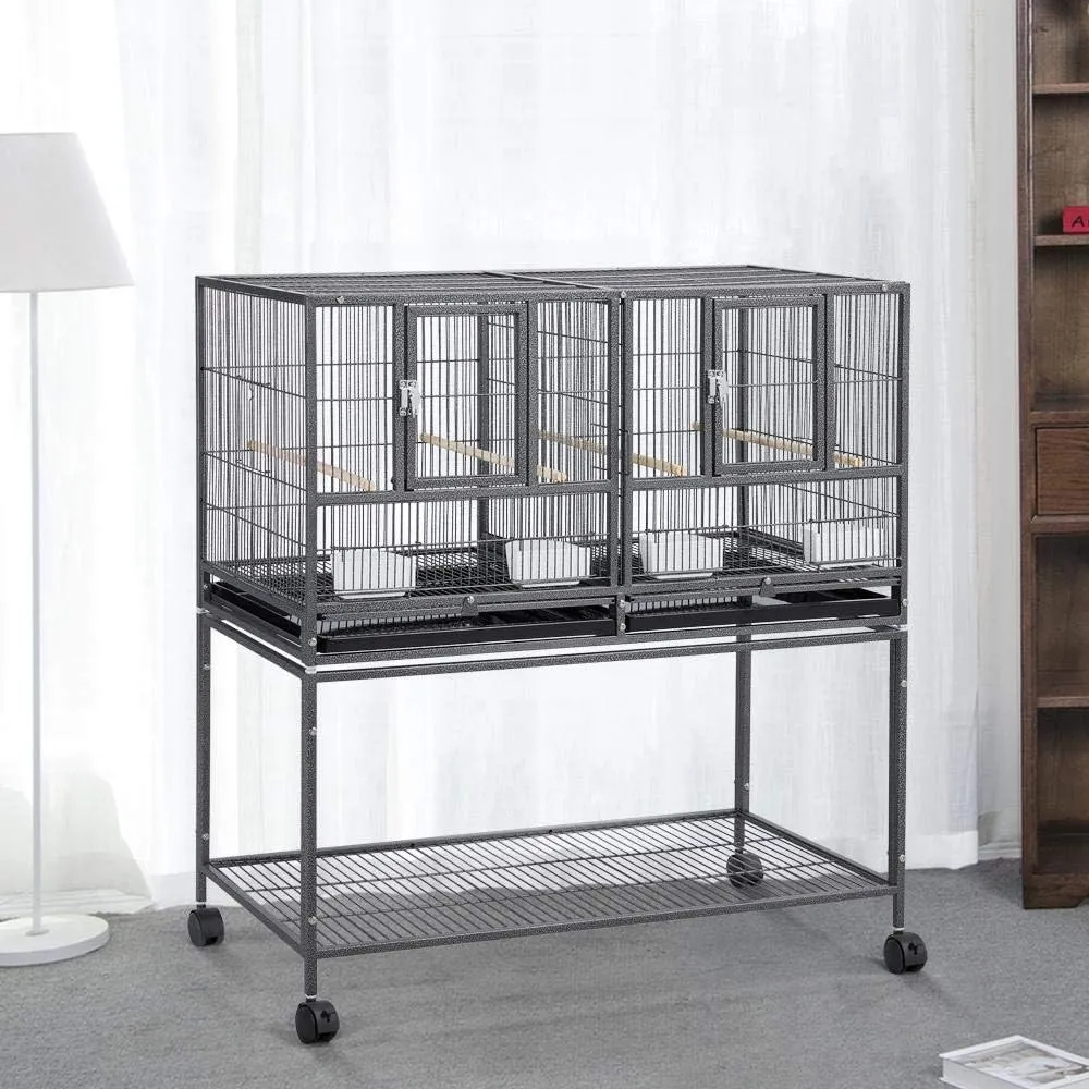 Topeakmart 3 Pack Divided Breeder Parakeet Canary Lovebird Finch Budgie Bird Cages W/Rolling Stand