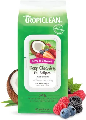 Tropiclean Deep Cleaning Berry & Coconut Deodorizing Pet Wipes (100 ct)