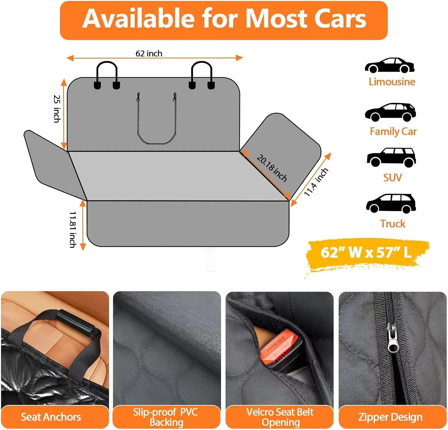 URPOWER Dog Car Seat Cover for Back Seat - Waterproof Dog Bench Cover Fits Middle Armrest for Full Size SUVs & Trucks, Nonslip Backseat Protector for Pets and Kids