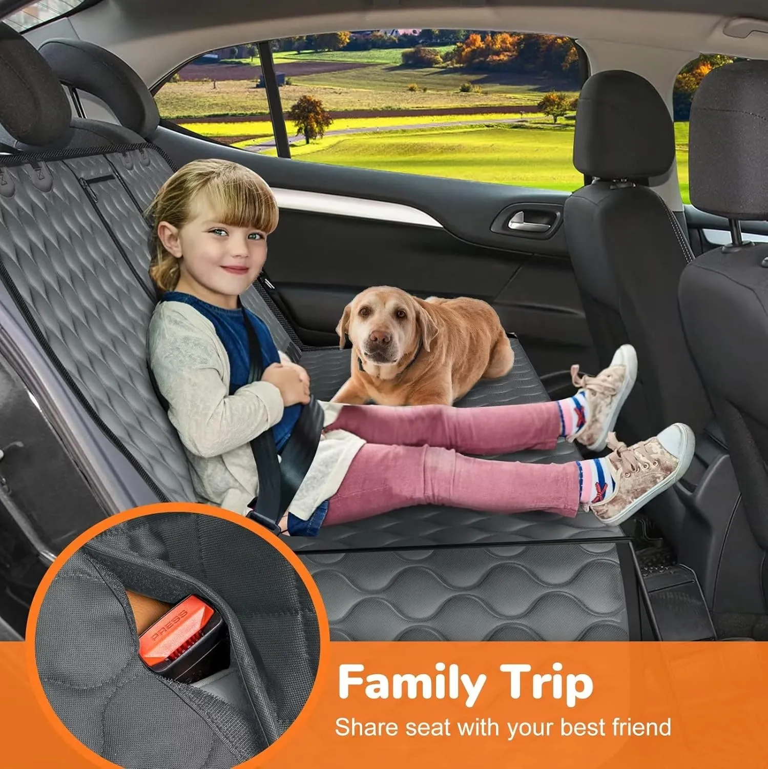 URPOWER Dog Car Seat Cover for Back Seat - Waterproof Dog Bench Cover Fits Middle Armrest for Full Size SUVs & Trucks, Nonslip Backseat Protector for Pets and Kids