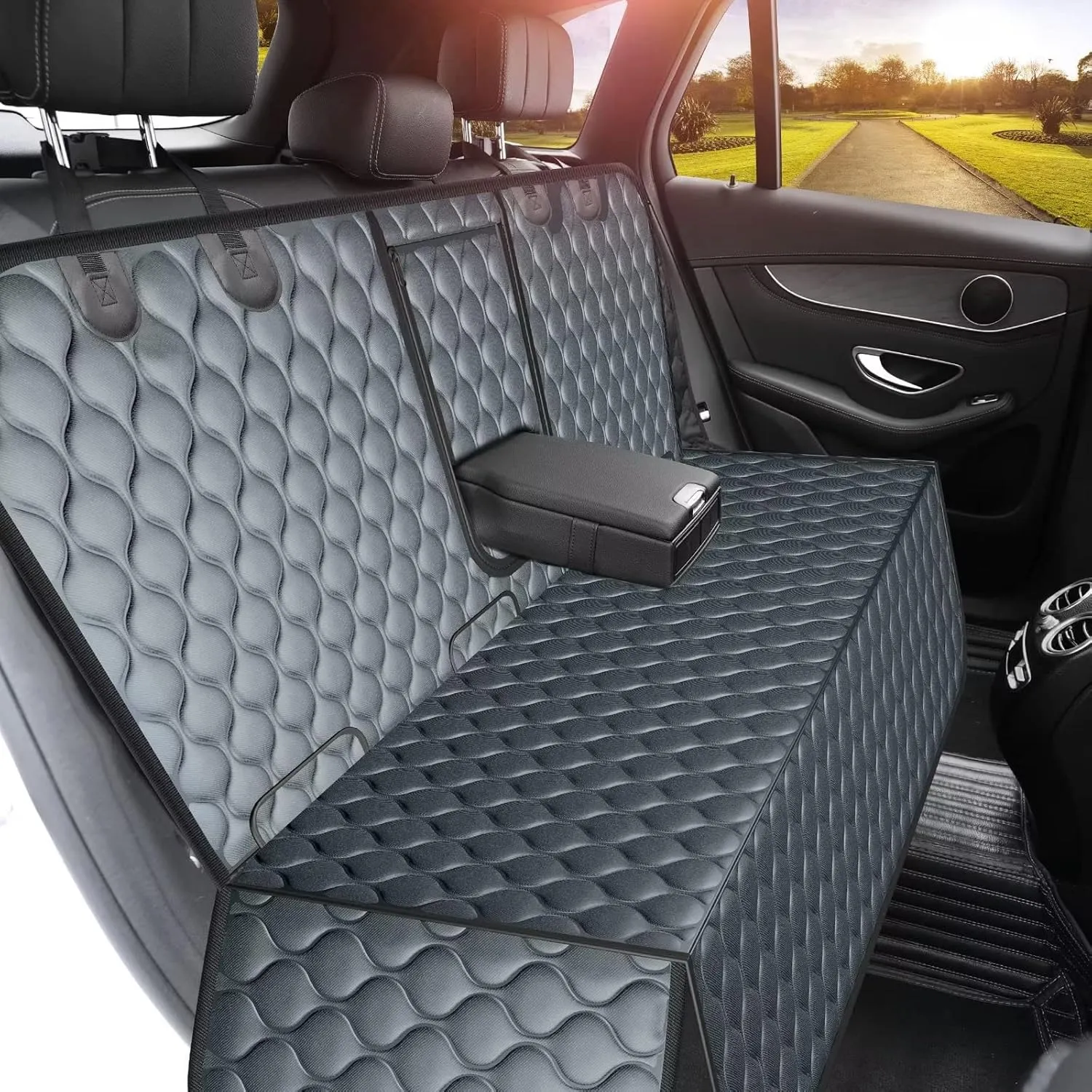 URPOWER Dog Car Seat Cover for Back Seat - Waterproof Dog Bench Cover Fits Middle Armrest for Full Size SUVs & Trucks, Nonslip Backseat Protector for Pets and Kids