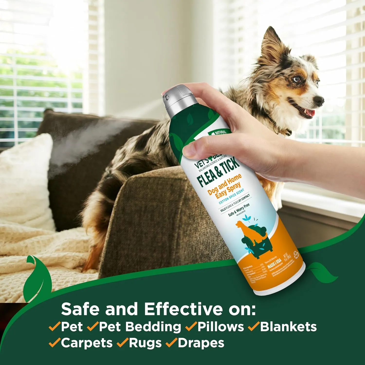 Vet's Best Flea & Tick Dog Easy Spray, Cotton Spice Scent, Natural Flea & Tick Prevention, Kills Fleas & Ticks for Dogs, 14 oz