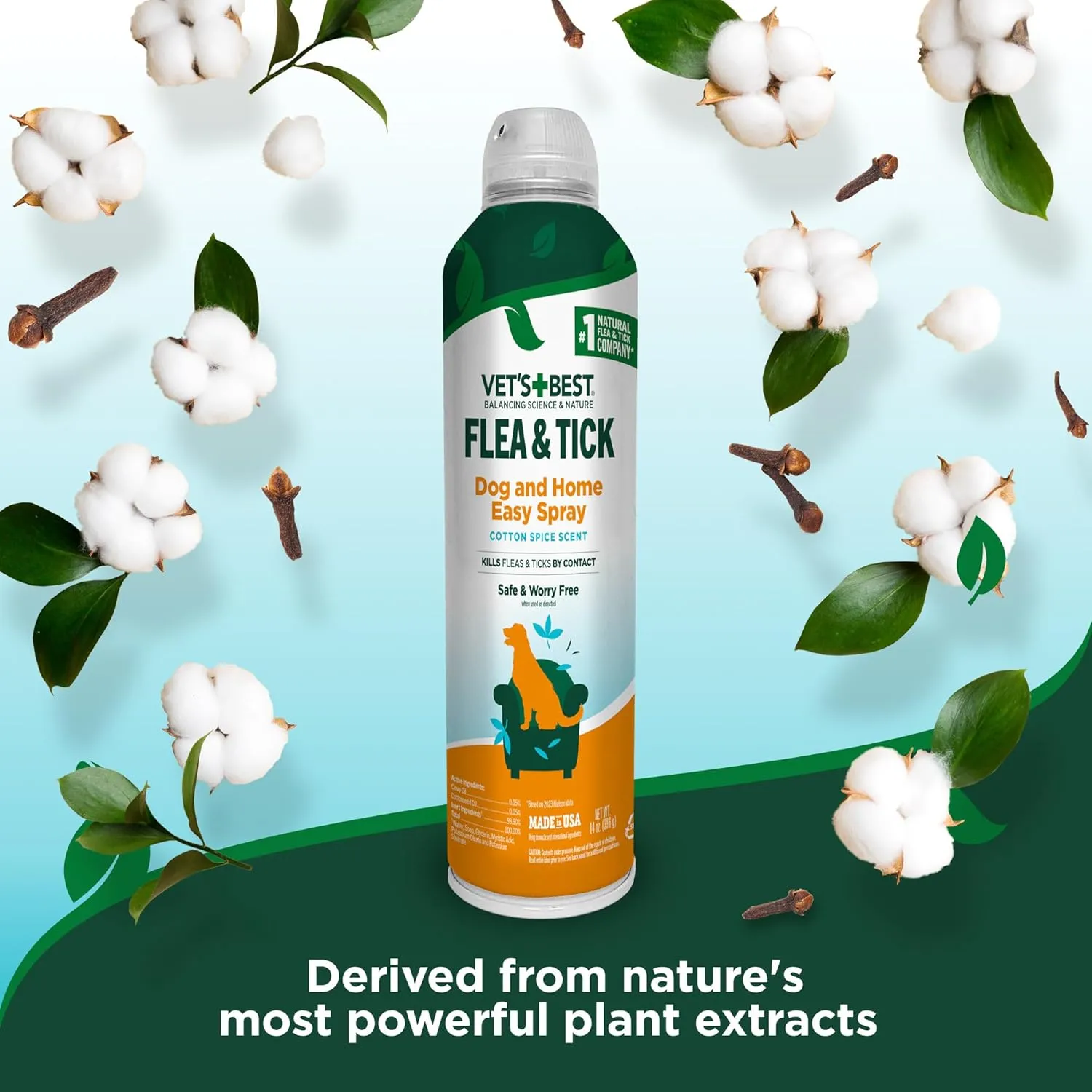 Vet's Best Flea & Tick Dog Easy Spray, Cotton Spice Scent, Natural Flea & Tick Prevention, Kills Fleas & Ticks for Dogs, 14 oz