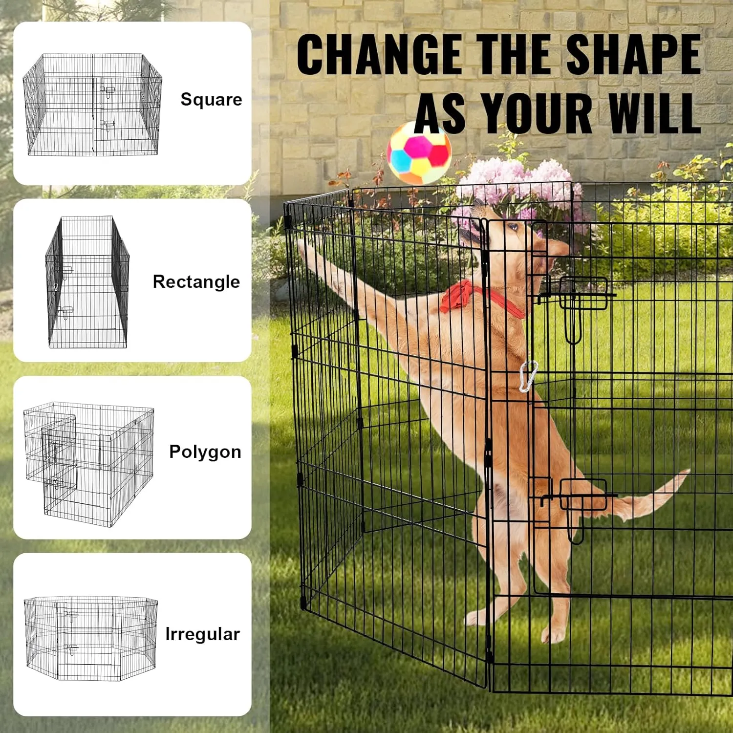 VEVOR Dog Playpen, 8 Pcs 30" H x 24" W Panels Foldable Metal Pet Exercise Pen, Dog Fence Indoor and Outdoor Pen with Door, Bottom Pad and Top Cover, Pet Playpen for Dogs, Cats, Other Small Animals