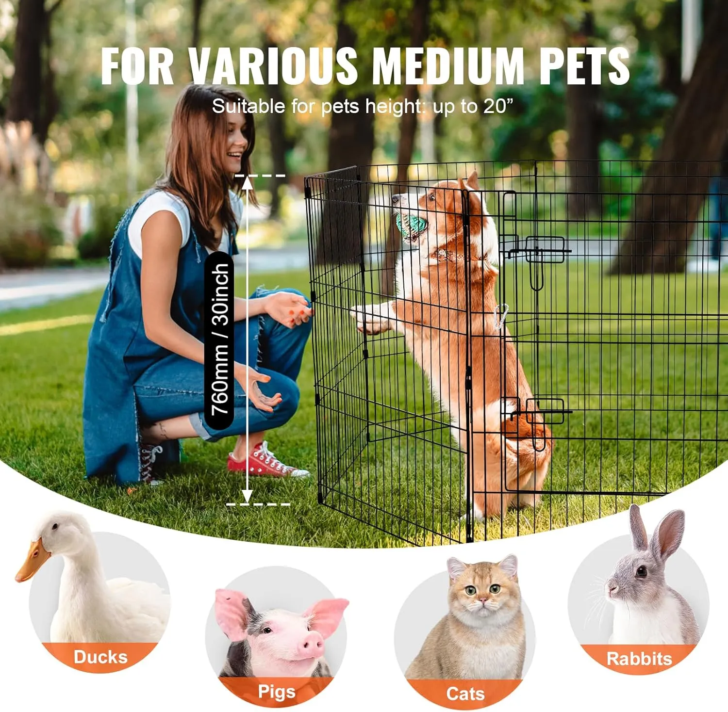 VEVOR Dog Playpen, 8 Pcs 30" H x 24" W Panels Foldable Metal Pet Exercise Pen, Dog Fence Indoor and Outdoor Pen with Door, Bottom Pad and Top Cover, Pet Playpen for Dogs, Cats, Other Small Animals