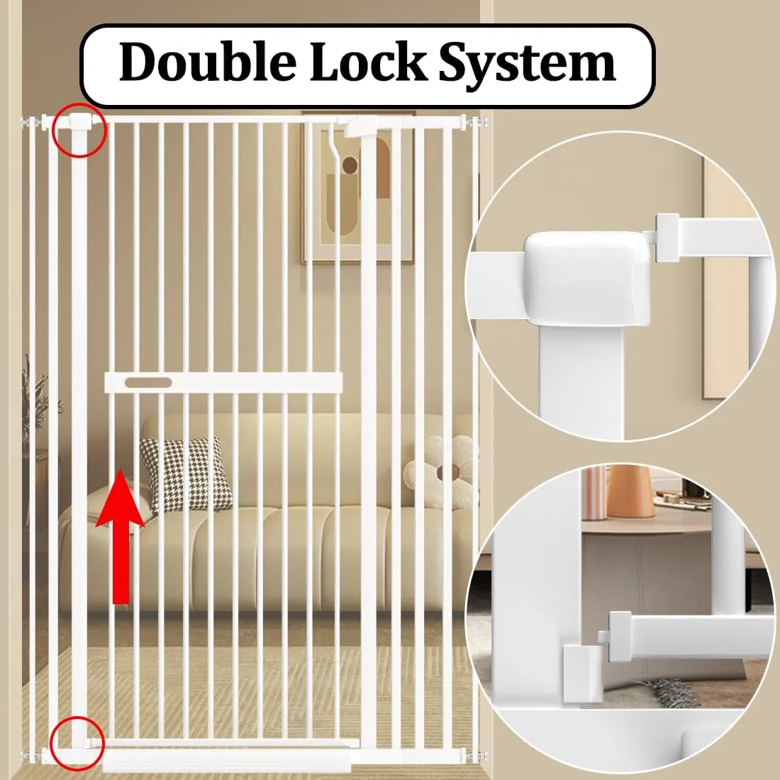 WAOWAO 71" Extra Tall Cat Pet Gate 29.92-61.42" Wide Pressure Mounted Walk Through Swing Auto Close Safety White Metal Dog Pet Puppy Cat for Indoor Stairs,Doorways