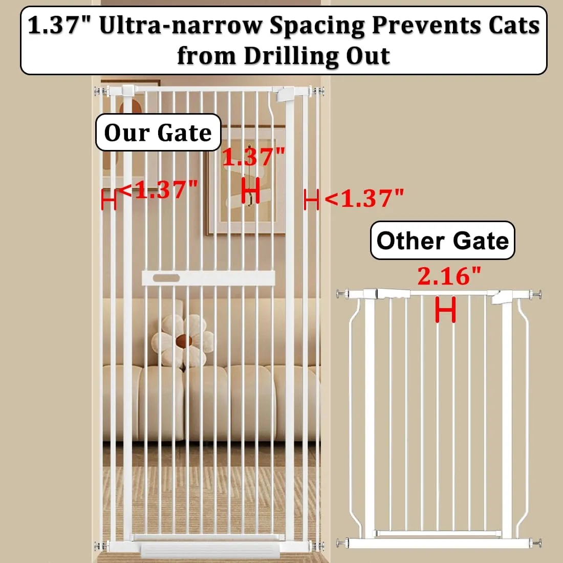 WAOWAO 71" Extra Tall Cat Pet Gate 29.92-61.42" Wide Pressure Mounted Walk Through Swing Auto Close Safety White Metal Dog Pet Puppy Cat for Indoor Stairs,Doorways