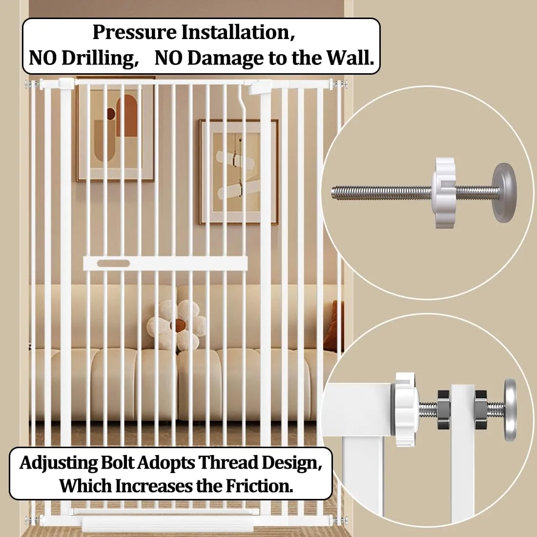 WAOWAO 71" Extra Tall Cat Pet Gate 29.92-61.42" Wide Pressure Mounted Walk Through Swing Auto Close Safety White Metal Dog Pet Puppy Cat for Indoor Stairs,Doorways