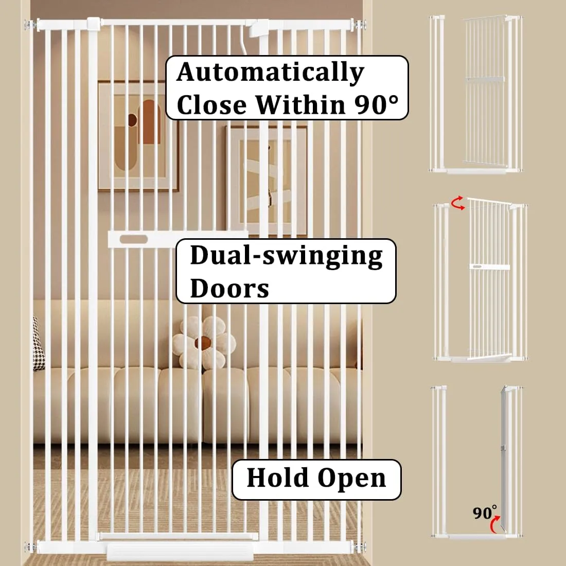 WAOWAO 71" Extra Tall Cat Pet Gate 29.92-61.42" Wide Pressure Mounted Walk Through Swing Auto Close Safety White Metal Dog Pet Puppy Cat for Indoor Stairs,Doorways