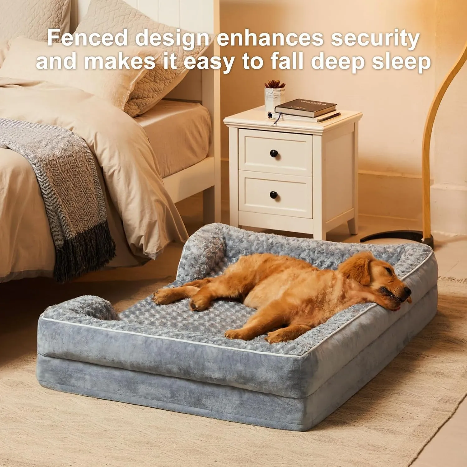WNPETHOME Dog Bed for Large Dogs, Washable Bolster Sofa With Waterproof Lining & Non-Skid Bottom, Orthopedic Egg Foam Couch for Pet Sleeping