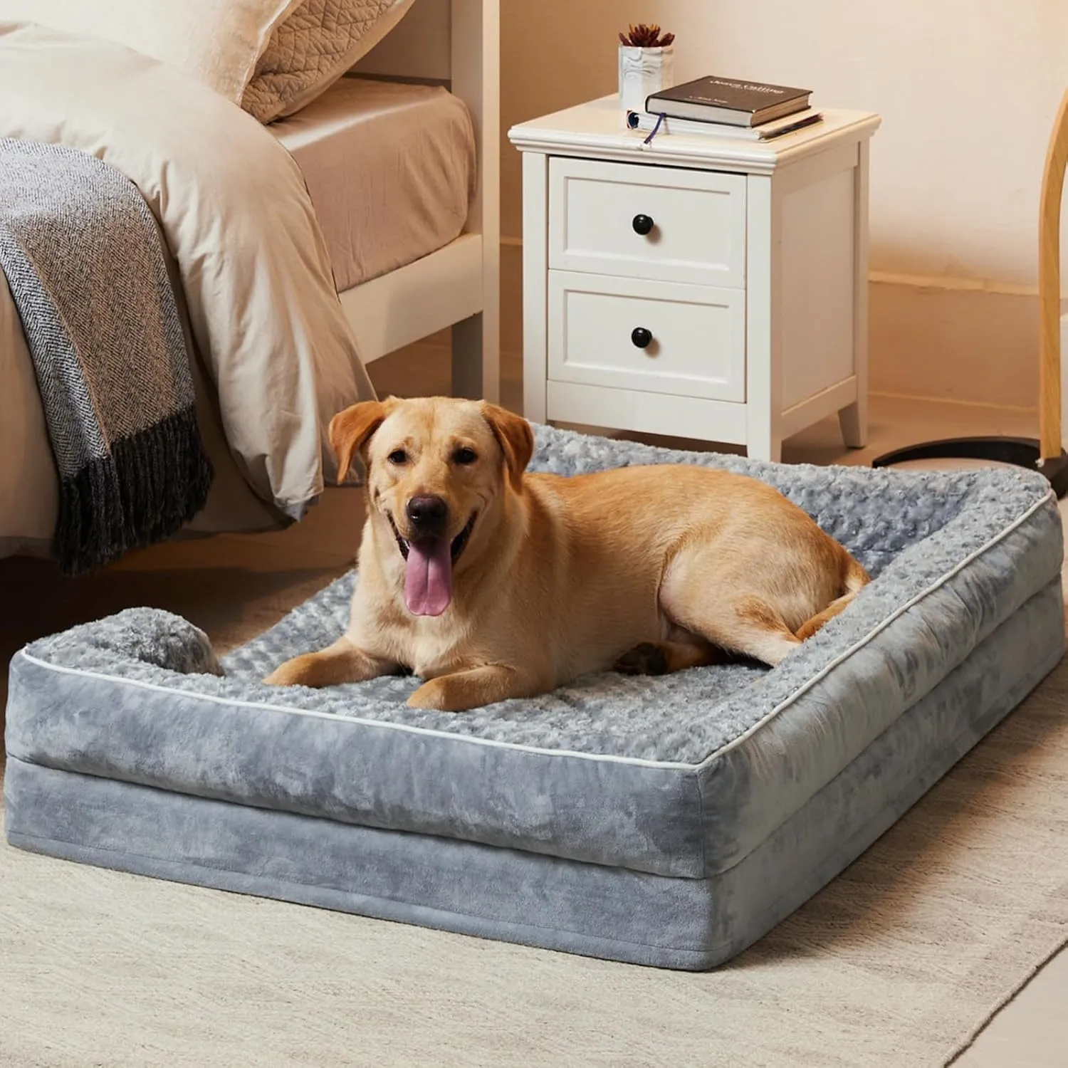 WNPETHOME Dog Bed for Large Dogs, Washable Bolster Sofa With Waterproof Lining & Non-Skid Bottom, Orthopedic Egg Foam Couch for Pet Sleeping