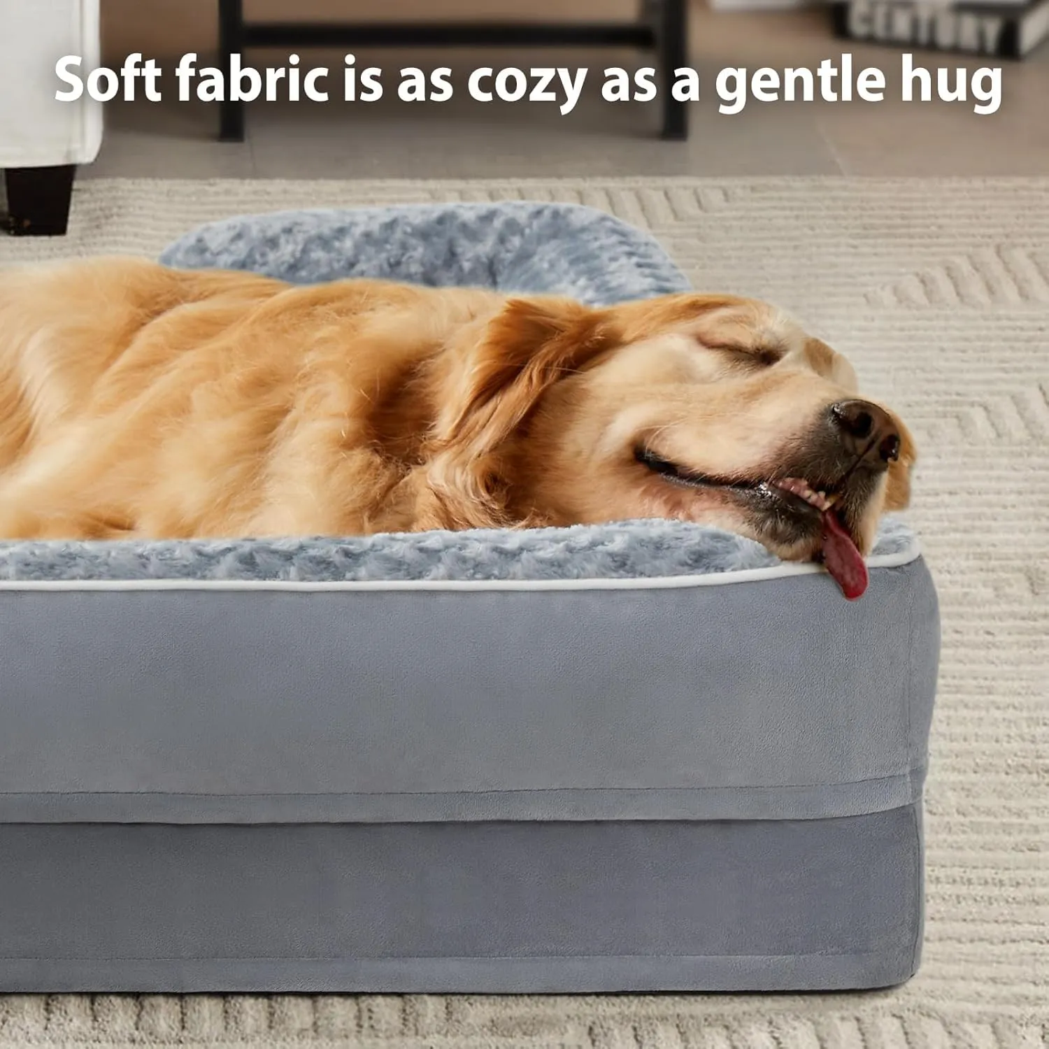 WNPETHOME Dog Bed for Large Dogs, Washable Bolster Sofa With Waterproof Lining & Non-Skid Bottom, Orthopedic Egg Foam Couch for Pet Sleeping